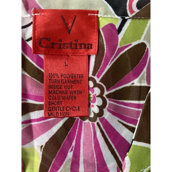 V Christina Women Sheer Long Sleeved Blouse Top Floral Rhinestone 70s size Large - Picture 7 of 10